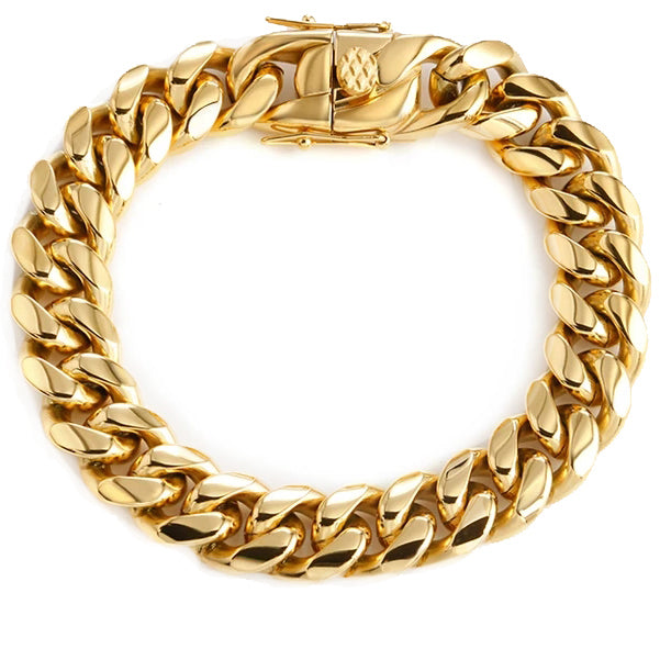 Brazalete Cuban Habana Gold SS316L Electroplatinada Oro