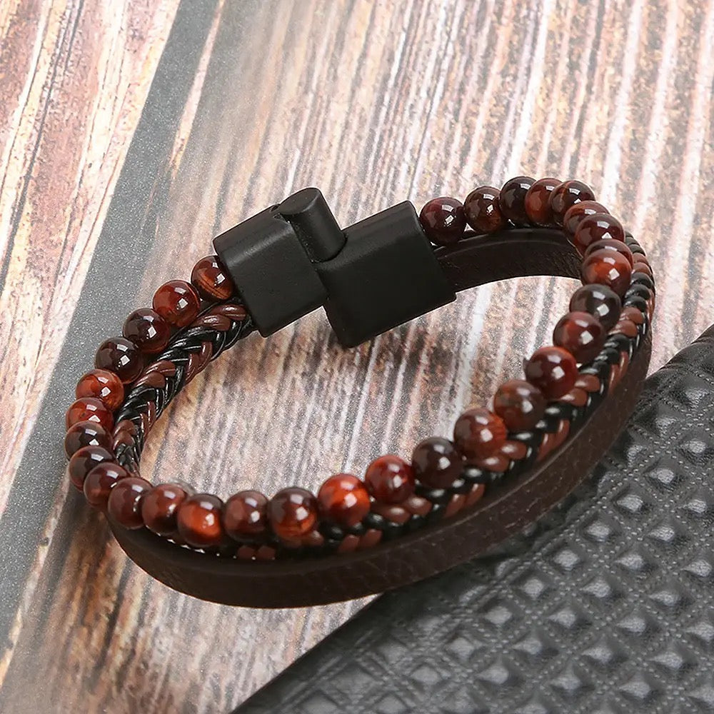 Pulsera Cuero Light Deep Red