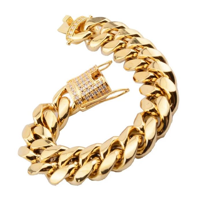 Brazalete Gold Cuban Diamonds Cierre Cajón SS316L