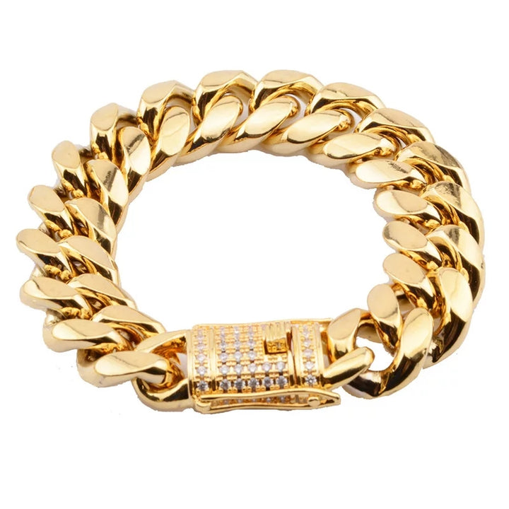 Brazalete Gold Cuban Diamonds Cierre Cajón SS316L