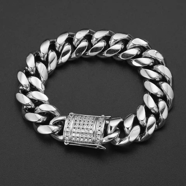 Brazalete Silver Cuban Diamonds Cierre Cajón SS316L