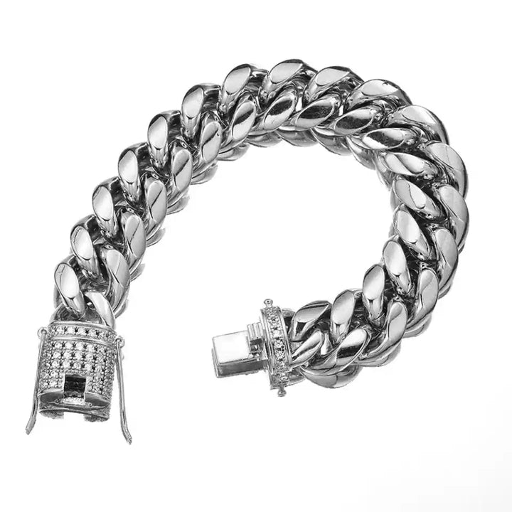 Brazalete Silver Cuban Diamonds Cierre Cajón SS316L