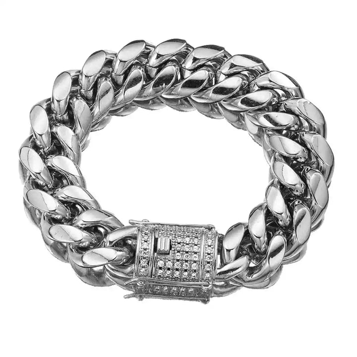 Brazalete Silver Cuban Diamonds Cierre Cajón SS316L