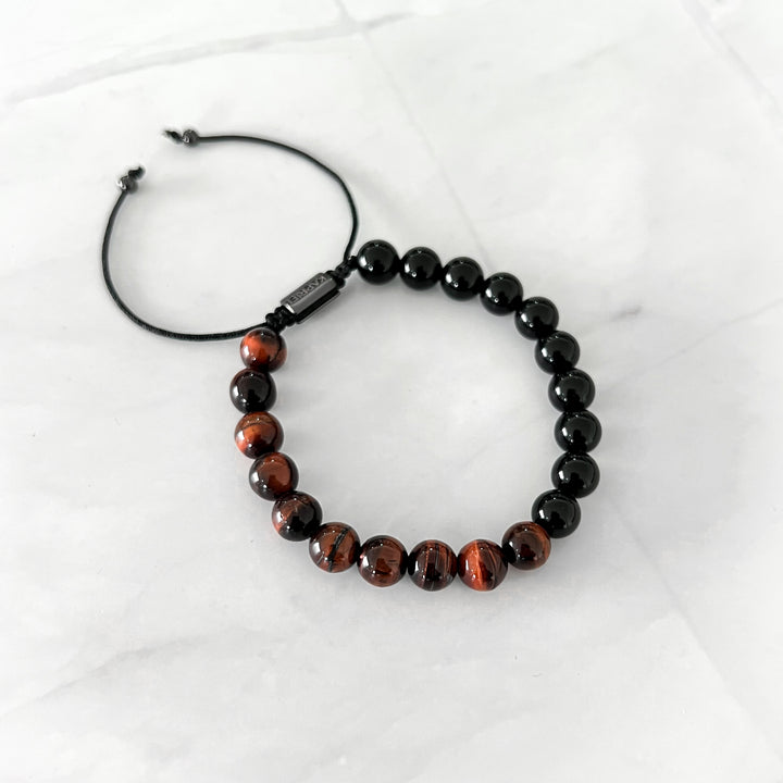 Pulsera Dual Stone Eye of Tiger Red Ajustable